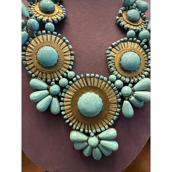 Southwestern Bold Statement Chunky Artisan Wired Faux Turquoise Necklace - Picture 2 of 4